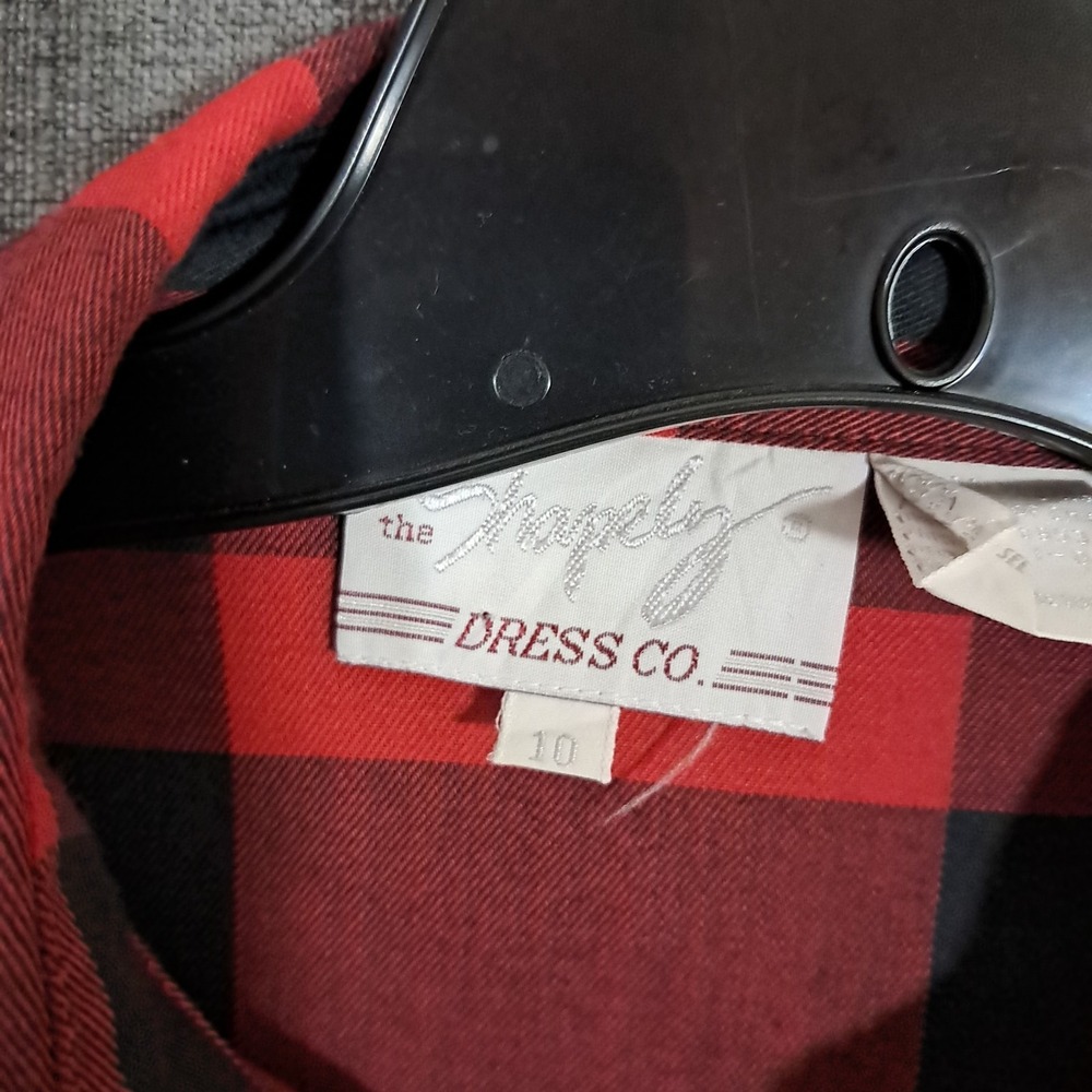 Shapely Dress Co Red Black Plaid Button Down Shirt Dress Sz 10 Midi 80s Country - Picture 9 of 13